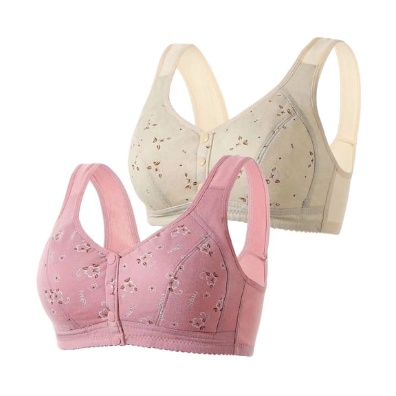 Bigersell Wireless Front Closure Bras for Older Women 2pcs Wire-Free Bra Style R-45 Breathable Support Bras Pack R-45-pinky