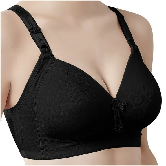 Bigersell Wireless Full-Coverage Bras for Women Embellished Lace V-Neck Push up Bra No Underwire Female Comfortable Soft Bralette Padded Sports Bras Style-D28, S-8-Black 36B