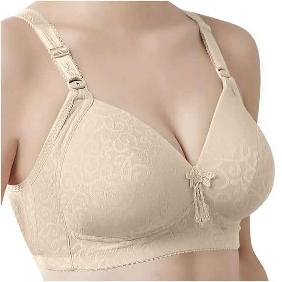Bigersell Wireless Full-Coverage Bras for Women Embellished Lace V-Neck Push up Bra No Underwire Female Comfortable Soft Bralette Padded Sports Bras Style-D28, S-8-Khaki 44B