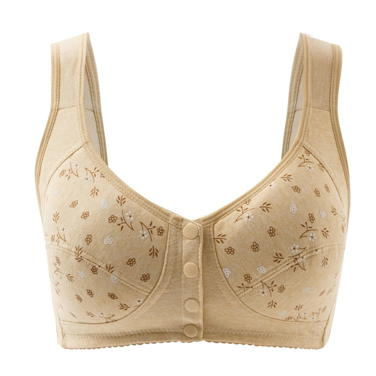Bigersell Wireless Push up Bras Summer Soft Bras for Women Wirefree  Full-Figure Bra Style R2476 V-Neck Pullover Bras Front Snap Bra Closure  Women's Plus Size Front Snap Bras Khaki S 