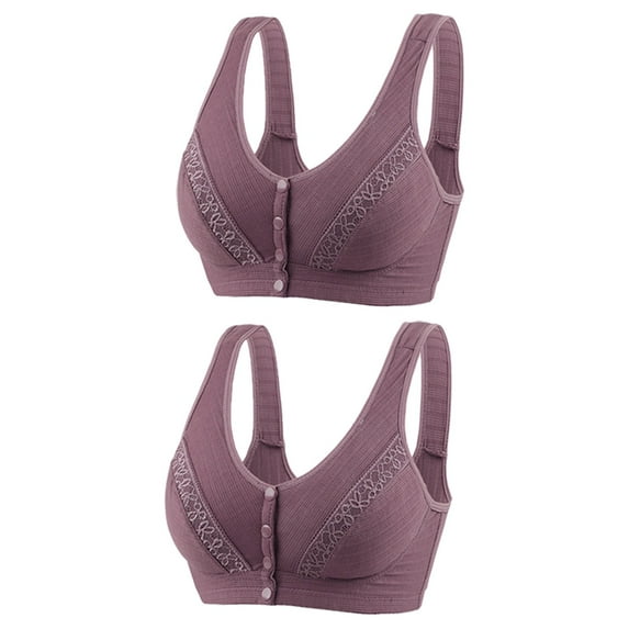 Bigersell Woman Bra 2pc Front Snap Closure V-Neck Wire-Free Bra Support Women Molded Bra Full-Figure Bra Style R-127 Basic Bra Strap Nylon Lightly Lined Bra Feature Everyday Bras Underwear Purple XL