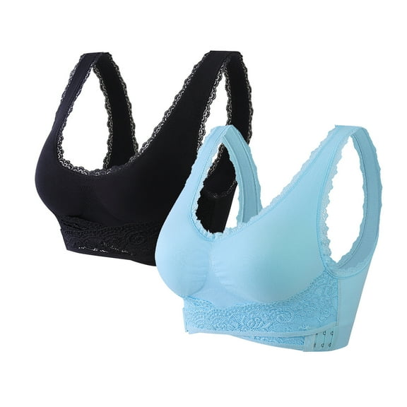Bigersell Woman Sports Bras Sale 2pc Women Athletic Bra No Underwire Bra Style R2772 V-Neck Pullover Bras Hook and Eye Bra Closure Women's Plus Size Ladies Bra Light Blue S