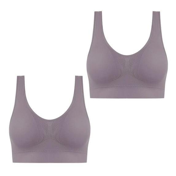 Bigersell Women 2 Pack Sports Bras Ladies V-Neck Cami Bras Padded Bralettes Comfortable Soft Pullover Bras Workout Running Yoga Sports Bra No Underwire W-2-Gray S
