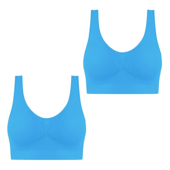 Bigersell Women 2 Pack Sports Bras Ladies V-Neck Cami Bras Padded Bralettes Comfortable Soft Pullover Bras Workout Running Yoga Sports Bra No Underwire W-2-Blue M