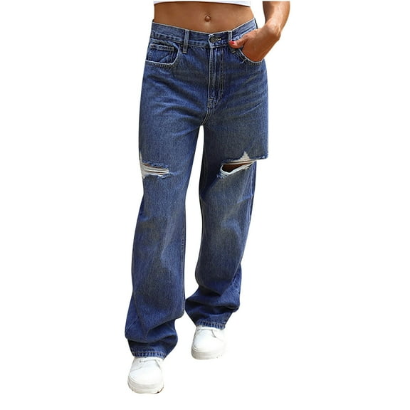 Bigersell Women Bell Bottom Jeans Cropped Jeans Summer Black High Waisted Jeans Ankle Leg Denim Pants Ripped Skinny Jeans Female High Waist Loose Mid Waist Long Pants Style J-93 Dark Blue XXL