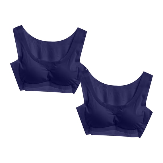 Bigersell Women Bra Pack Sports Bras for Women Seamless Bralettes Back-Smoothing Scoop Bigersell Neck Crop Tops Built in Bra No Underwire Comfort Soft Padded Bras Pack of 2 A-Navy 3XL