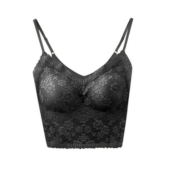 Bigersell Women Bra Upgrade Fashion Women Solid Color Underwire Lace Pad Gathering Camisole Integrated Type Daily Bra pullover Bra Style F-1265 Black M