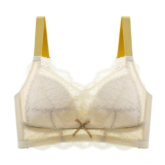 Bigersell Women Bralette Ladies Comfortable Breathable No Underwire Lace Push-Up Adjustment Lift Bra Woman Underwear Tall Size Padded Lace Bandeau Bra, Style 3882, Yellow 40B
