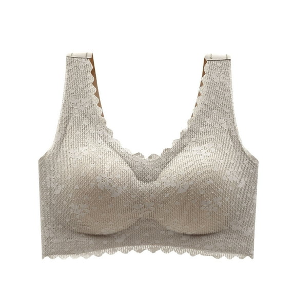 Bigersell Women Bras Push up Summer Front Zip Bra Soft Bra Style R3096 V-Neck No Underwire Bras Hook and Eye Bra Closure Women's Plus Size Sports Bras Plus Size Khaki XL