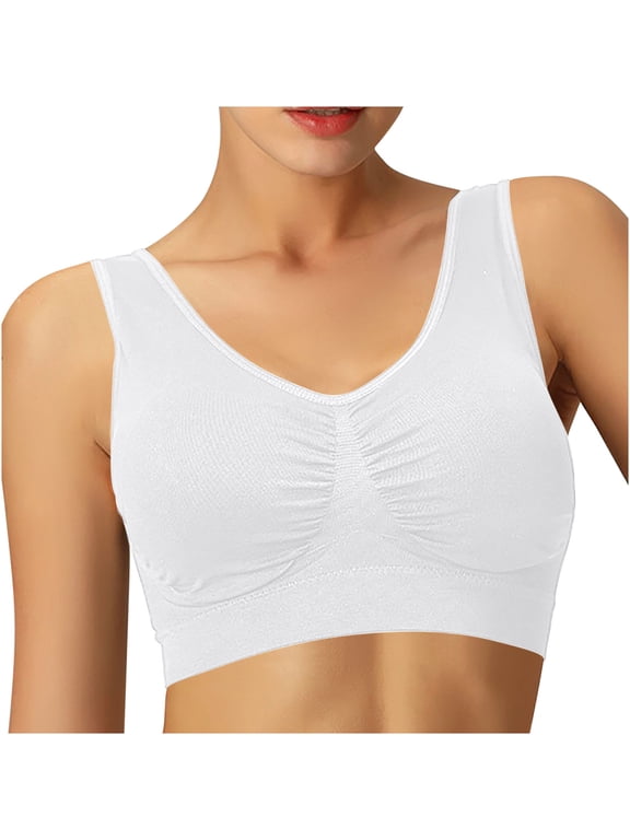 Women Bras Wireless Summer Bras for Older Women Longline Bra Style R551 V-Neck Seamless Bras Pull-On Bra Closure Women Size Bras Wirefree White XXL