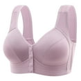 thumbnail image 1 of Bigersell Women Button Front Closure Bras Push up Bra No Underwire Front Snap Bra Wide Strap Comfort Soft Back-Smoothing V-Neck Wire-Free Bra Padded Bralette Everyday Bras C-28-Purple M, 1 of 2