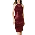 thumbnail image 1 of Bigersell Women Casual Long Dress Fashion Womens Solid Cold Shoulder Sleeveless V-Neck Regular Dress Women's Plus Sheath Dress Style 26496, Female Mini Short Dresses Wine L, 1 of 8