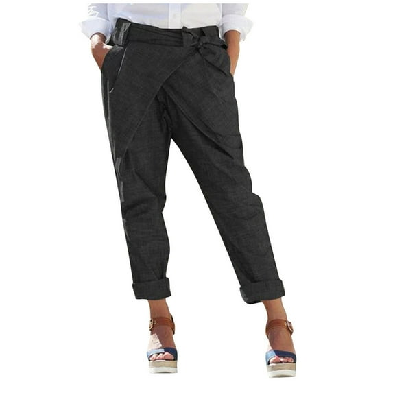 Bigersell Women Casual Pants Full Length Pants Women Casual Loose Solid Pocket Bandage Long Pants Trousers Ladies' High Tapered Pant