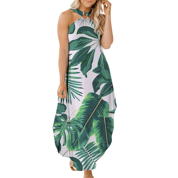 Bigersell Women Cute Dresses Boho Summer Maxi Dress Summer Casual Criss Cross Sundress Sleeveless Split Long Beach Dress with Pockets Women's Plus Little Black Dress Female Full-Length Dresses Green S