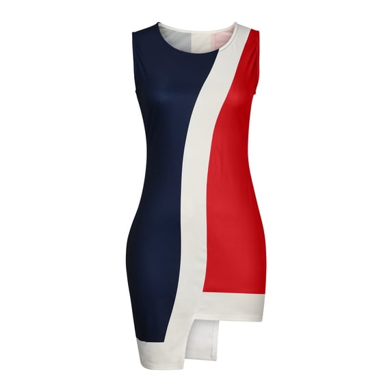 Bigersell Women Dresses for Church Women's Summer Fashion Round Neck Short Sleeve Irregular Color Block Dress Regular A-Line Dress Style 5347, Female Extra long Dresses Red L