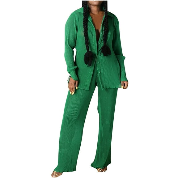 Bigersell Women Dresses for Special Occasions Summer Short Sleeve Women Large Solid Shirt Pleated Suit Relaxed Cool Casual Suit Women Fit & Flare Dresses, Style 28371, Green XXL