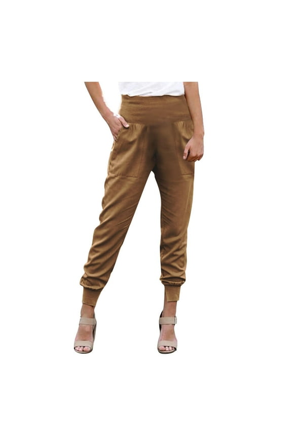 Women Ease into Comfort Pants Full Length Pants Women Fashion Casual High Waist Trousers Slit Pocket Solid Color Length Pants Ladies Relaxed Fit Straight Leg Pant