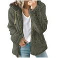 thumbnail image 1 of Bigersell Women Fall Winter Fleece Jackets Full Zip Long Sleeve Casual Soft Fuzzy Fleece Jackets Cardigan Coat Hoodies Jacket Outerwear Drawstring Zip up Hooded Sweatshirts Army Green L, 1 of 5