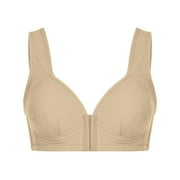 Bigersell Women Front Closure Bra, Wide Strap Padded Push-up Bra, Female Seamless Full Figure Bra for Everyday Soft Comfortable Sport Bra Style-1079, Athletic Sports Bra, Beige 44C
