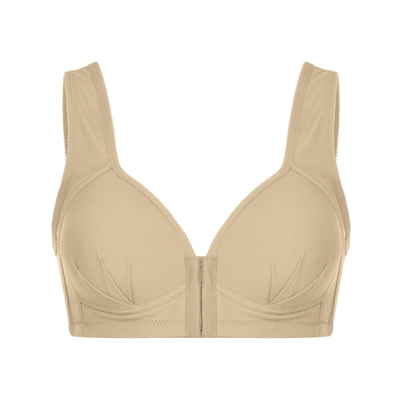 Bigersell Women Front Closure Bra, Wide Strap Padded Push-up Bra, Female Seamless Full Figure Bra for Everyday Soft Comfortable Sport Bra Style-1079, Lace Push-up Bra, Beige 45C