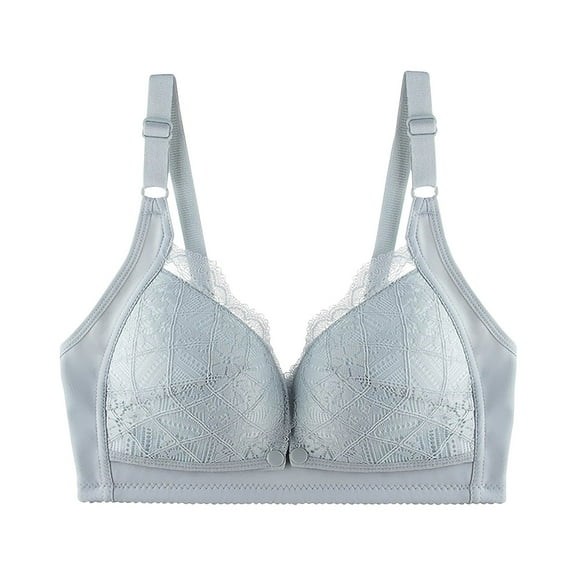 Bigersell Women Front Snap Closure Nursing Bras for Breastfeeding Wireless Bra Lace Trim V-Neck Push up Padded Bras No Underwire Sports Bralette Everyday Bras A-11-Gray M
