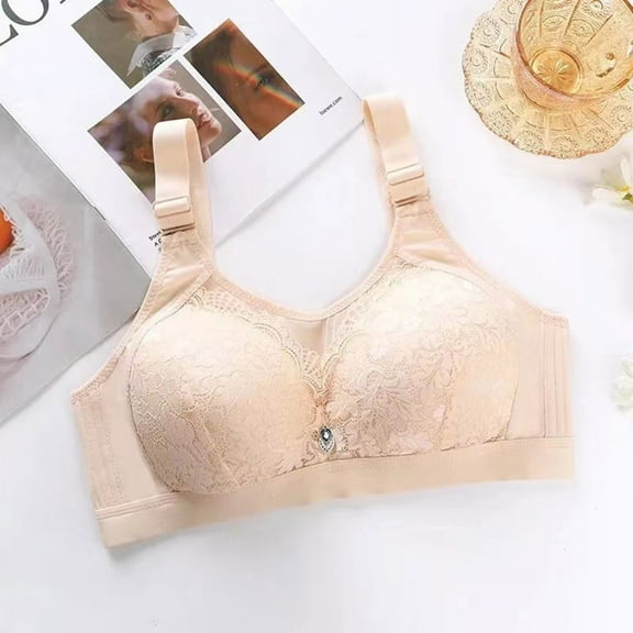 Bigersell Women Full-Coverage Wireless Bras Comfort Straps U-Neck Mesh Push-up Lace Bra Ladies Padded Bra No Underwire Back Hook and Eye Closure Everyday Wire-Free Bras Beige S