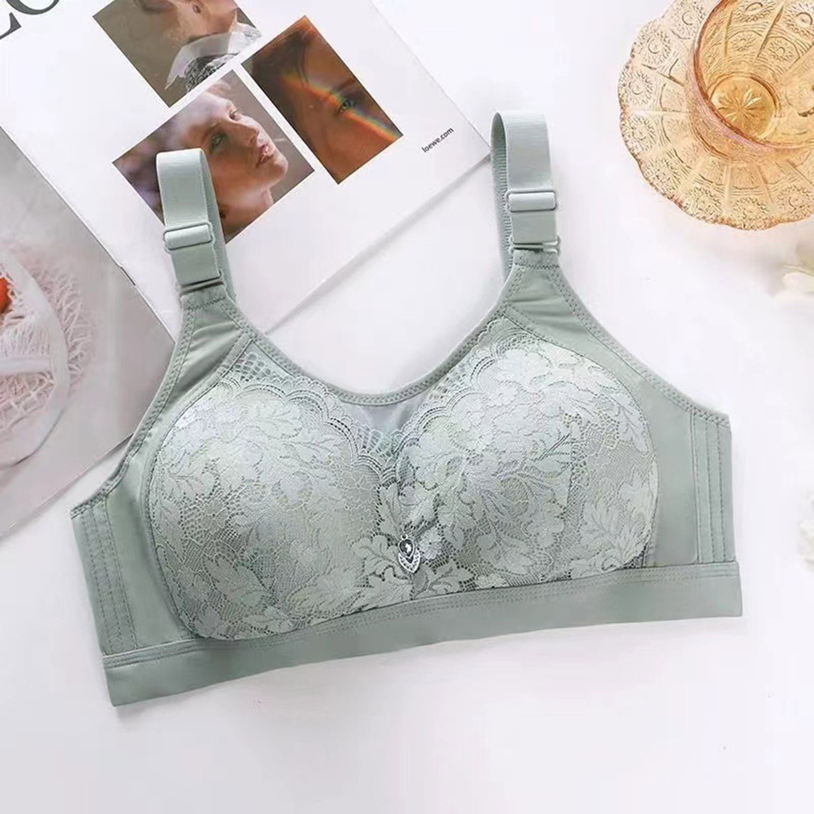 Bigersell Women FullCoverage Wireless Bras Comfort Straps UNeck Mesh