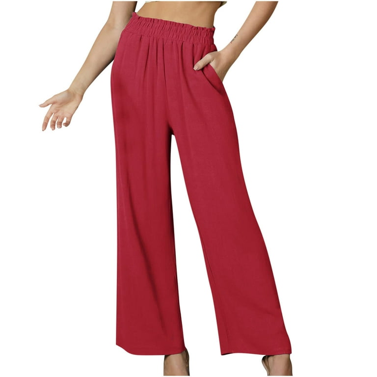 Bigersell Women's Modern Straight Pants Full Length Pants Women's Fashion  Casual Solid Color Elastic Cotton And Linen Trousers Pants Ladies' Shaping