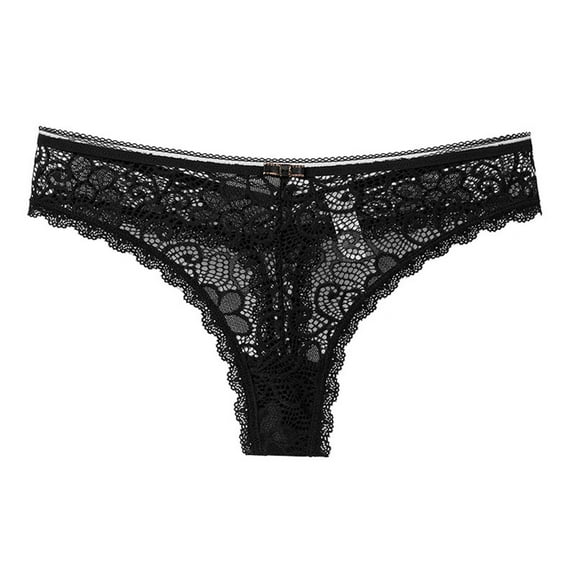 Bigersell Women Lace Bikini Panties - Ladies Floral Lace Mesh Lingerie Thong Briefs Underwear Women’s Underpants Cheeky Panties Black M