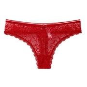 Bigersell Women Lace Bikini Panties - Ladies Floral Lace Mesh Lingerie Thong Briefs Underwear Women s Underpants Cheeky Panties Red M