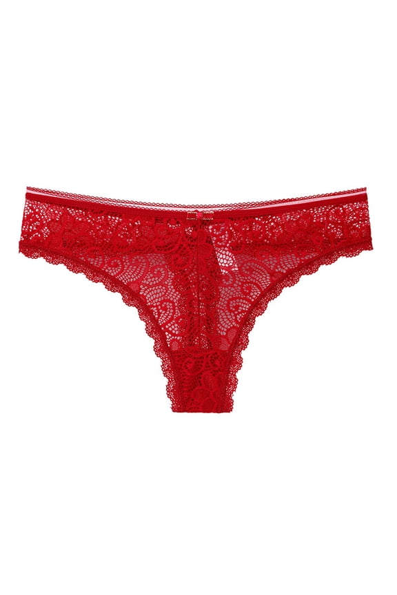 Women Lace Bikini Panties - Ladies Floral Lace Mesh Lingerie Thong Briefs Underwear Women’s Underpants Cheeky Panties Red S