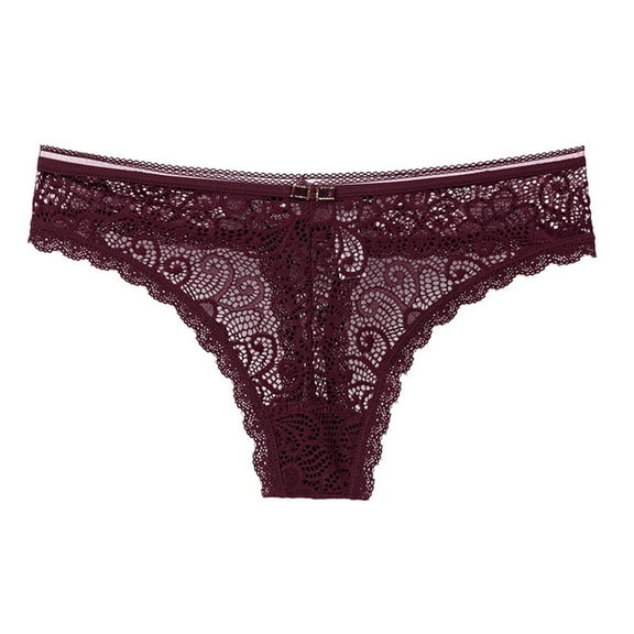 Bigersell Women Lace Bikini Panties - Ladies Floral Lace Mesh Lingerie Thong Briefs Underwear Women’s Underpants Cheeky Panties Wine M