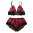 thumbnail image 1 of Bigersell Women Lace Pajamas Set - Lace Bras and Panties Sets for Women Sets Women's Causal Lace Trim Sleepwear Cami Tops and Shorts Pajama Sets 2 Piece Silk and Lace Pjs Set Wine L, 1 of 6