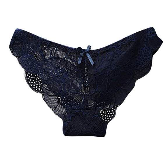 Bigersell Women Lingerie Panties Low Waist Mesh Floral Lace Thong Underwear Soft Comfortable Bikini Panties Women’s Underpants Navy M
