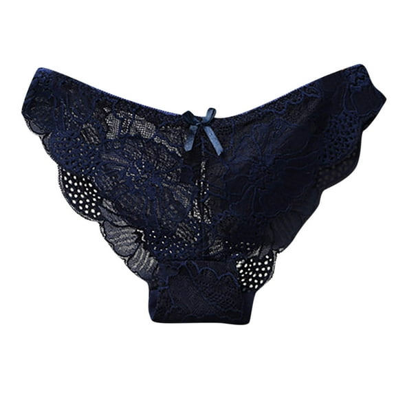Bigersell Women Lingerie Panties Low Waist Mesh Floral Lace Thong Underwear Soft Comfortable Bikini Panties Women’s Underpants Navy M