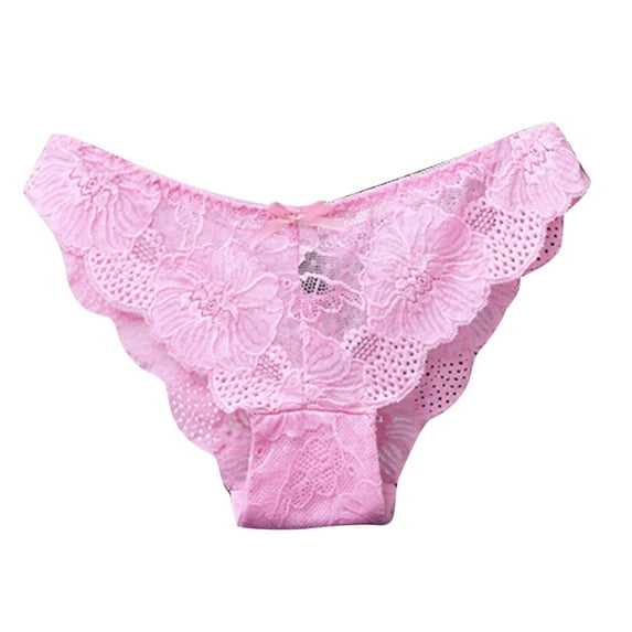 Bigersell Women Lingerie Panties Low Waist Mesh Floral Lace Thong Underwear Soft Comfortable Bikini Panties Women’s Underpants Pink XL