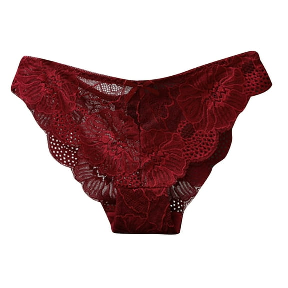 Bigersell Women Lingerie Panties Low Waist Mesh Floral Lace Thong Underwear Soft Comfortable Bikini Panties Women’s Underpants Wine L