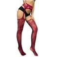 thumbnail image 1 of Bigersell Women Lingerie Stockings Thigh High Stockings Womens Lingerie Lace Tops Mesh Sheer Over Knee Stocking Wine One Size, 1 of 7