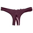 thumbnail image 1 of Bigersell Women Lingerie Thong Underwear Low Waist Crotchless Panties Lace G-String Briefs Low Rise T-Back Underpants Purple One Size, 1 of 5