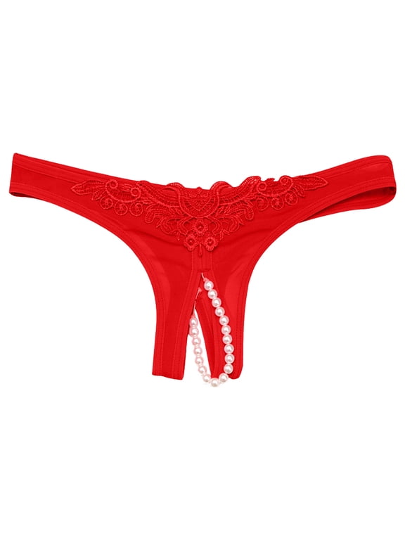 Women Lingerie Thong Underwear Low Waist Crotchless Panties Lace G-String Briefs Low Rise T-Back Underpants Red One Size