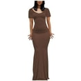 thumbnail image 1 of Bigersell Women Long Bodycon Dress Summer Short Sleeve Round Neck T-Shirt Dresses Fishtail Gown Casual Solid Color Evening Party Club Dress Beach Sundresses Formal Dress, Brown M, 1 of 4