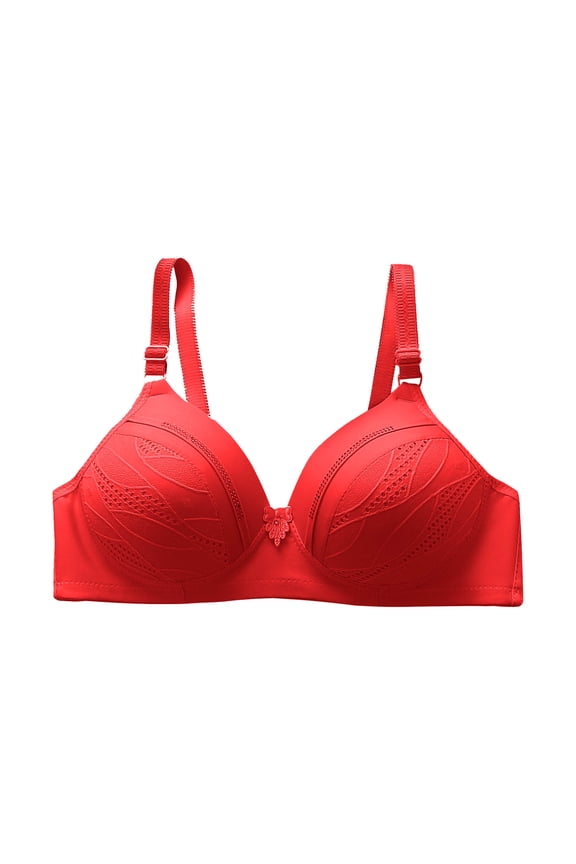 Women Padded Bra Upgrade Woman's Embroidered Seamless Comfortable Breathable Bra Underwear No Underwire Seamless Bra Style F-1237 Red 36