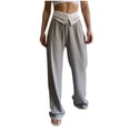 thumbnail image 1 of Bigersell Women Pant Leggings Full Length Women's High Waist Pants Turned Waist Wide Leg Trousers Casual Slim Straight Trousers Ripped High Waist Overall Jeans for Ladies, 1 of 8