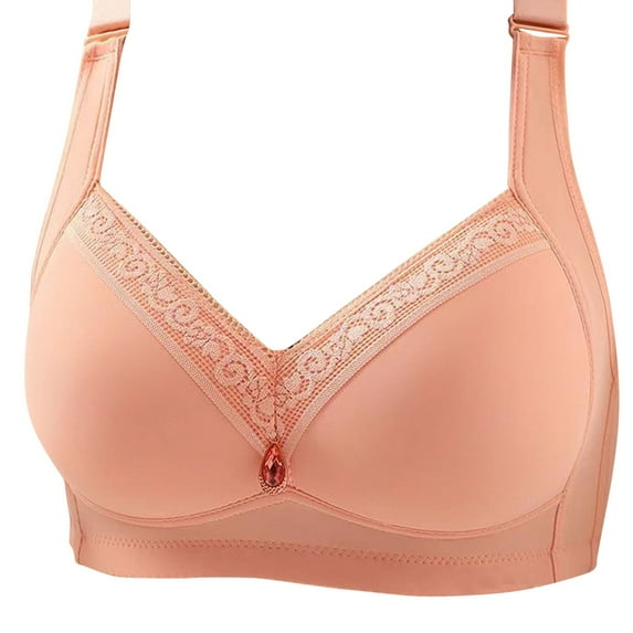 Bigersell Women Plus Size Full-Coverage Wireless Bras Ladies Lace V-Neck Push up Bra No Underwire Padded Bralette Hook and Eye Closure Womens Everyday Bras Y-11-Pink-A 38