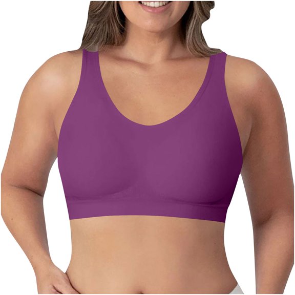 Bigersell Women Plus Size Sports Bras with Bra Extenders 3 Hooks Seamless Wireless Padded Push up Bras No Underwire Purple XXL