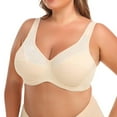 thumbnail image 1 of Bigersell Women Plus Size Underwire T-Shirt Bras - Women's Full Figure Lace V-Neck Padded Push up Bras, Comfort Strap, Back Hook & Eye Closure Beige XXL, 1 of 2