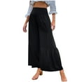 thumbnail image 1 of Bigersell Women Relaxed Fit Straight Leg Pant Full Length Pants Women's Fashion Casual High Waist Elastic Waist Solid Color Ruffle Wide Leg Long Pants Ladies' Modern Straight Pants, 1 of 5