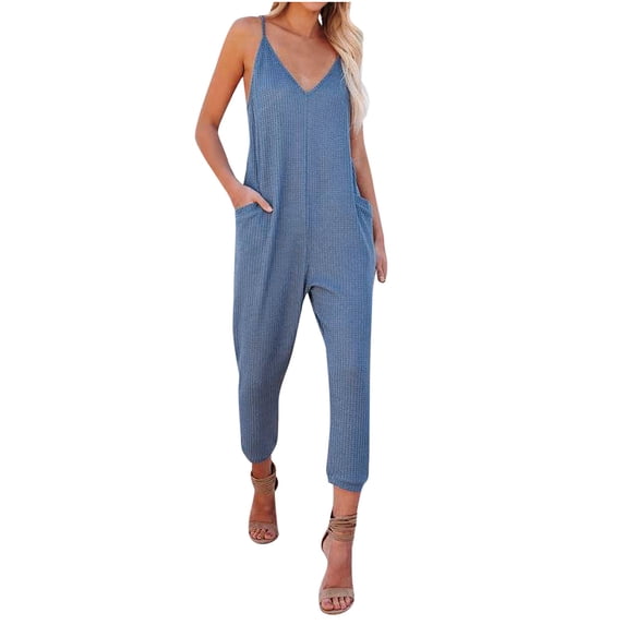 Bigersell Women Ripped Boyfriend Jumpsuits Womens Fashion Summer Solid Pocket Casual Sleeveless Suspender Jumpsuit Ripped Pants for Ladies