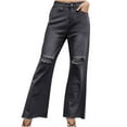 thumbnail image 1 of Bigersell Women’S Jeans Denim Jeans Summer Ladies Flare Jeans Taper Denim Pants Button Closure Light Wash Ripped Skinny Jeans Female Loose Mid Waist Long Pants Style J-120 Gray L, 1 of 6