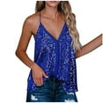 thumbnail image 1 of Bigersell Women Sequin Tank Tops - Ladies Spaghetti Strap V-Neck Sleeveless Sparkly Glitter Camisoles Vest Casual Loose Club Party Shirts Women's Tanks & Camis Blue XL, 1 of 6